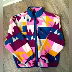NWT Patagonia Synchilla Full Zip Jacket Teddy Jacket Retro Multi Color Pink Blue